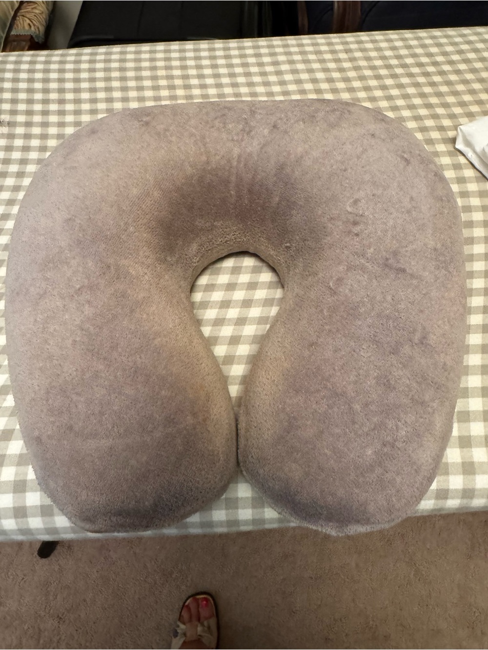 Sharper Image Light Gray Plush Neck Pillow with Zipper Trim